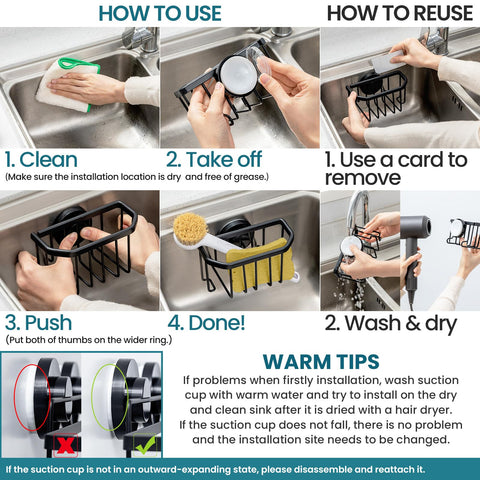 TAILI sponge caddy for kitchen sink frees counter space and improves drying