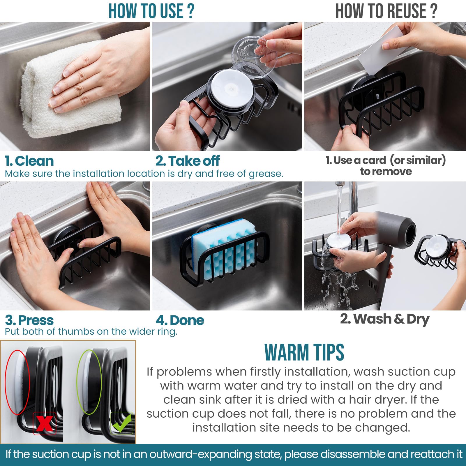 One second installation on smooth surfaces with strong suction cup