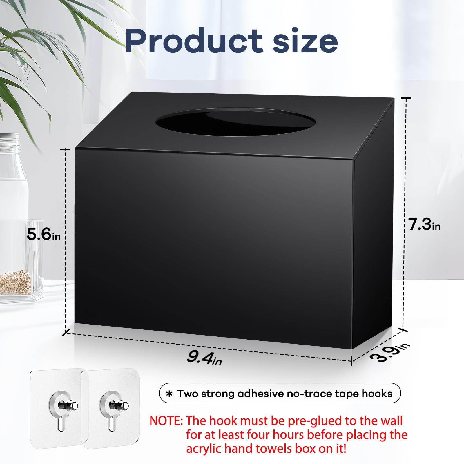 TAINESS acrylic hand towel box cover, side view, compact storage in small spaces.