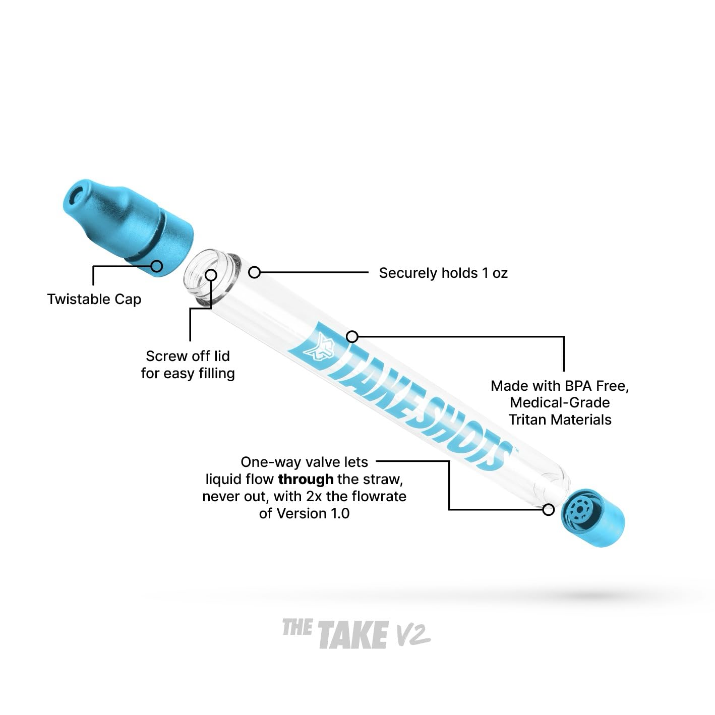 TakeShots Take V2 straw immersed in a chaser for seamless transition