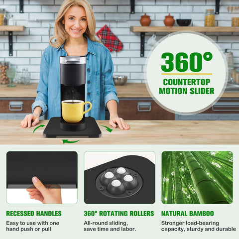 Taladad coffee maker on tray showcases space-saving organization