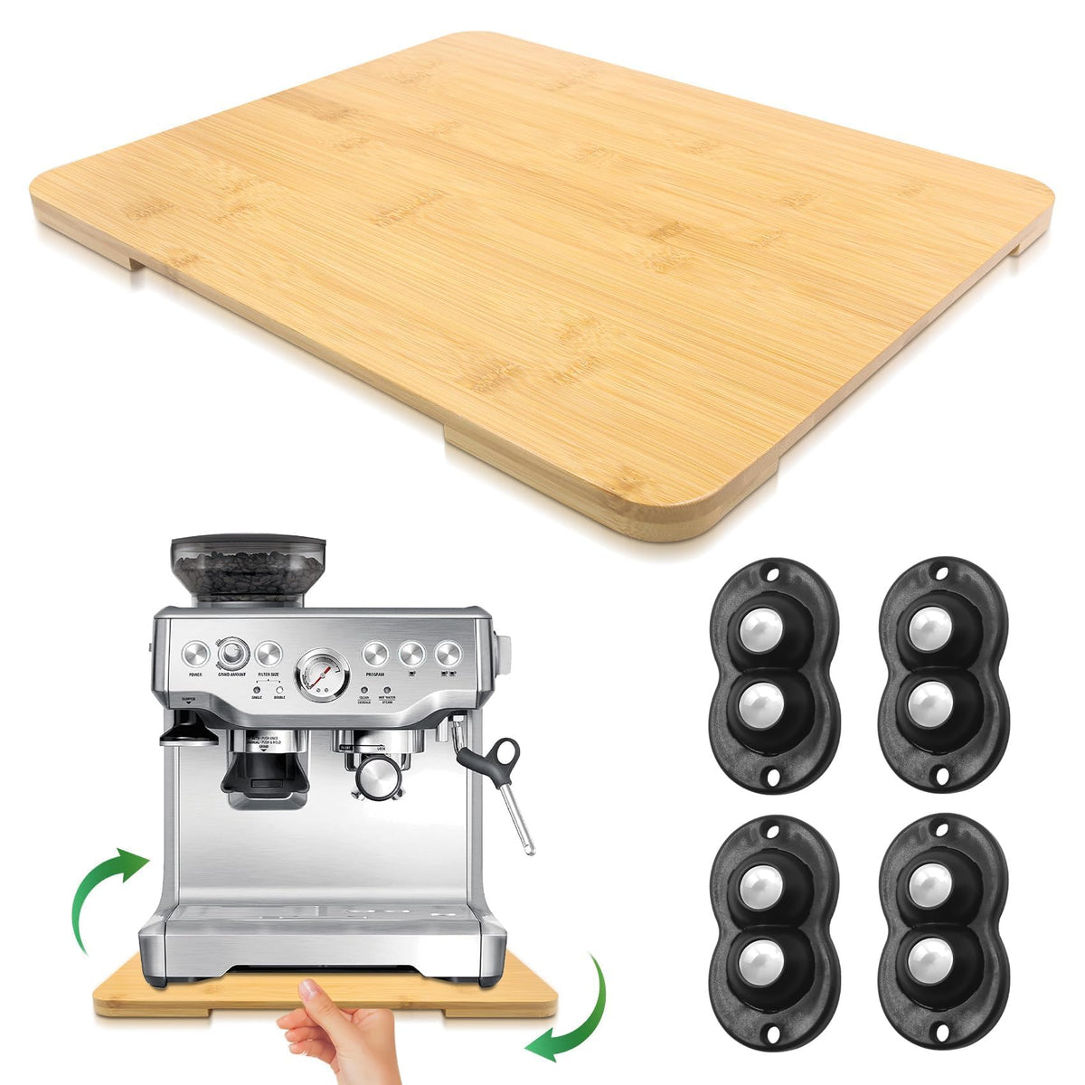 Taladad appliance slider 360-rolling-tray demonstrates full mobility for counter space efficiency.