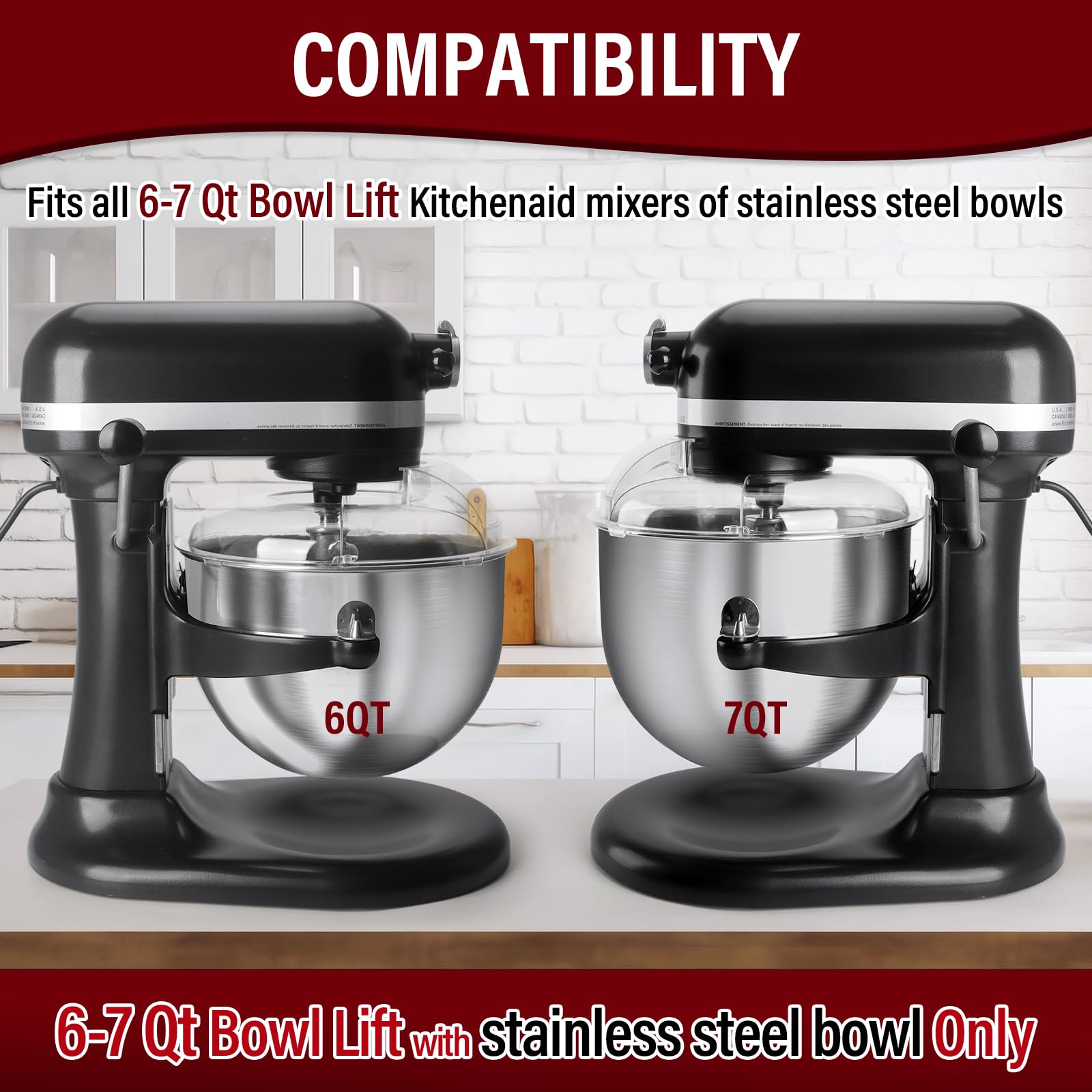 Taladad compatibility with KitchenAid 6-7 Qt bowl lift stainless steel bowls