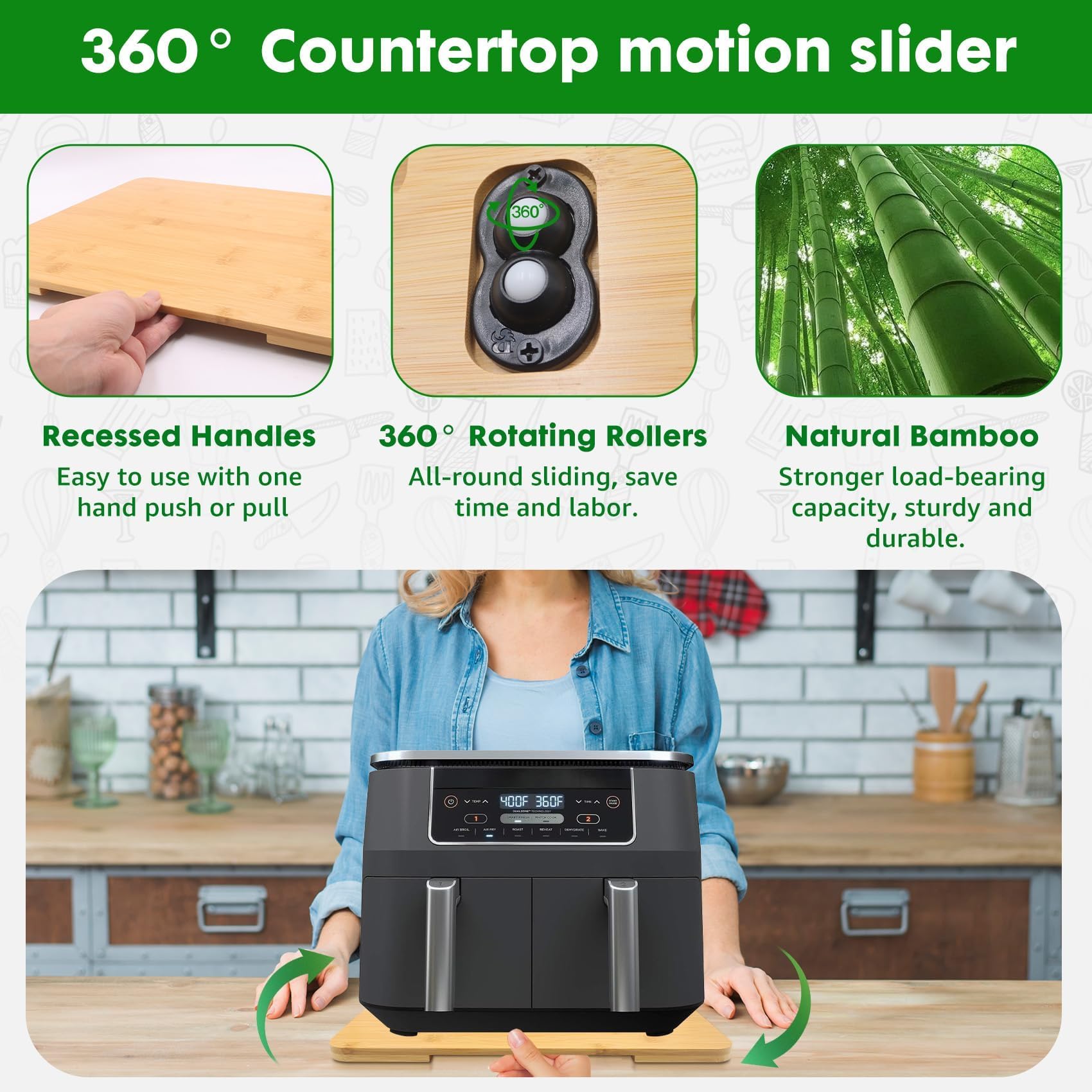 Taladad rolling tray with wheels enables smooth repositioning of coffee makers.