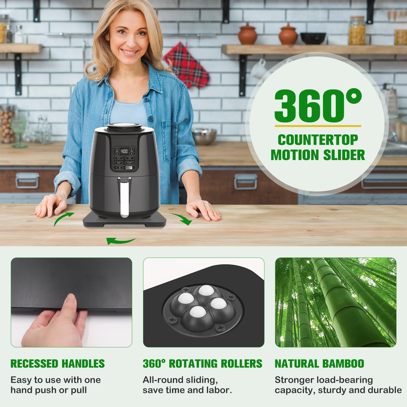 Taladad under-cabinet slider makes pulling out small appliances effortless.