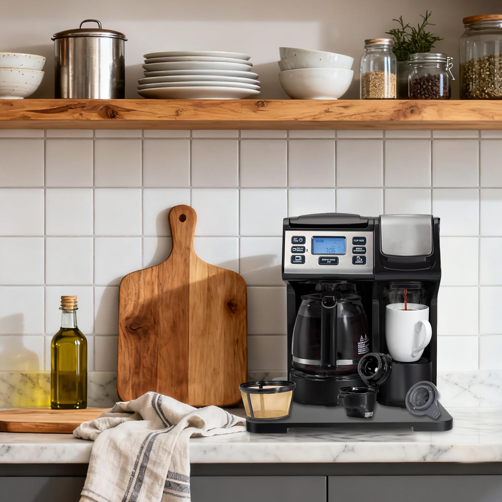 Taladad versatile tray fits coffee makers, toasters, and air fryers.