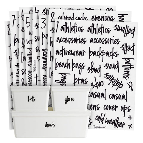 Talented Kitchen closet labels collection on shelves for easy organization.