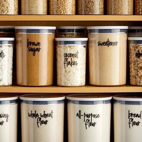 Talented Kitchen water-resistant labels withstand pantry humidity for durable labeling.