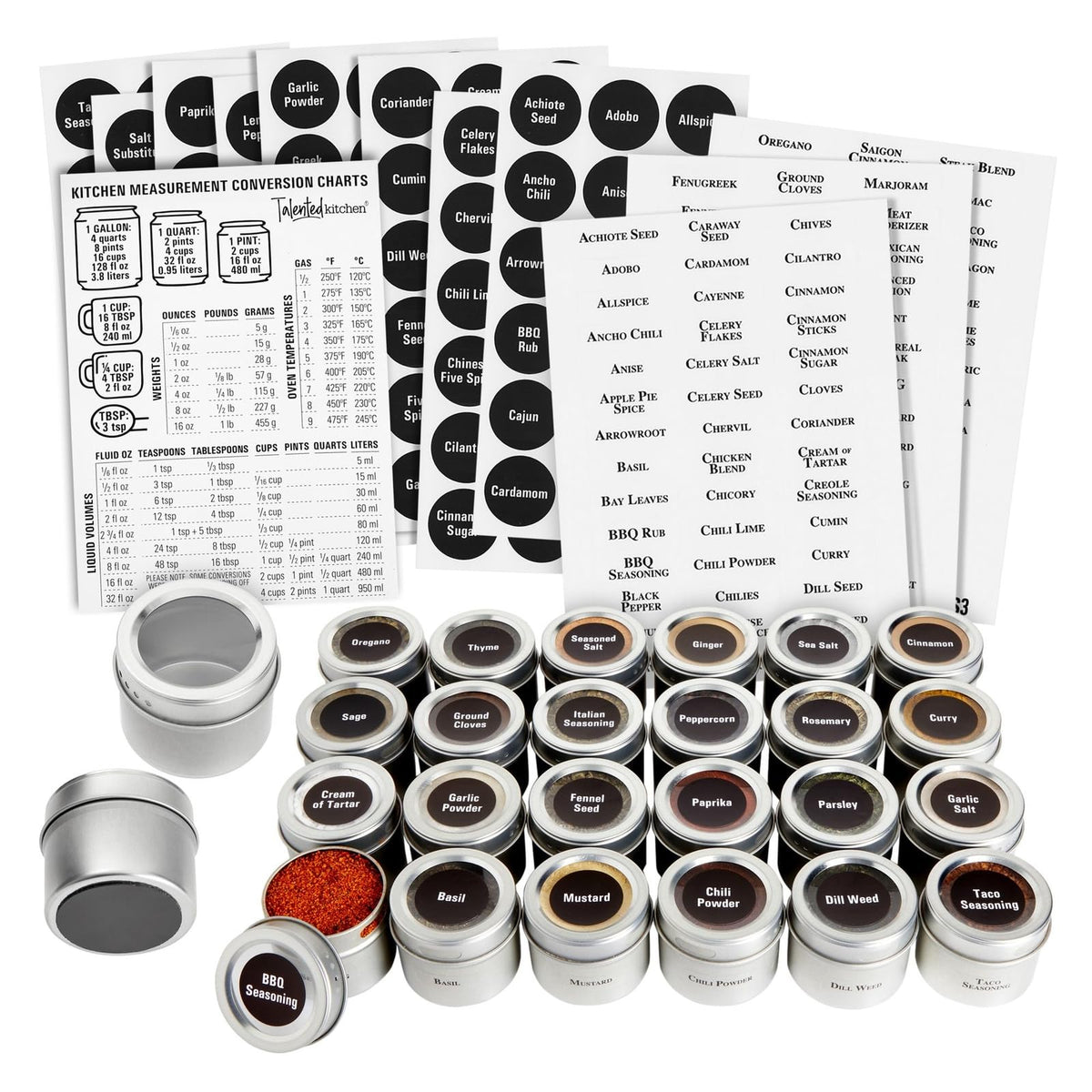 Talented Kitchen magnetic spice jar 3oz on fridge for easy access and neat storage.