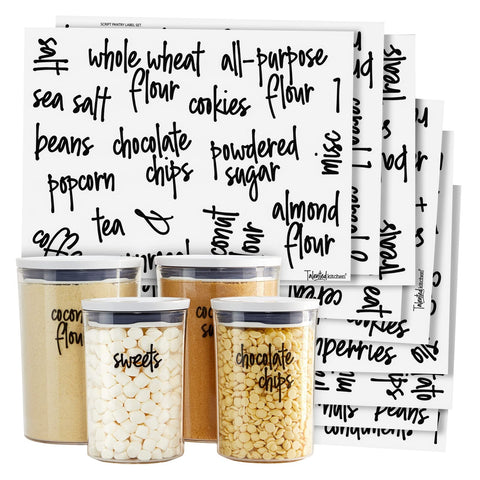 Talented Kitchen pantry labels on jars enable quick item identification.