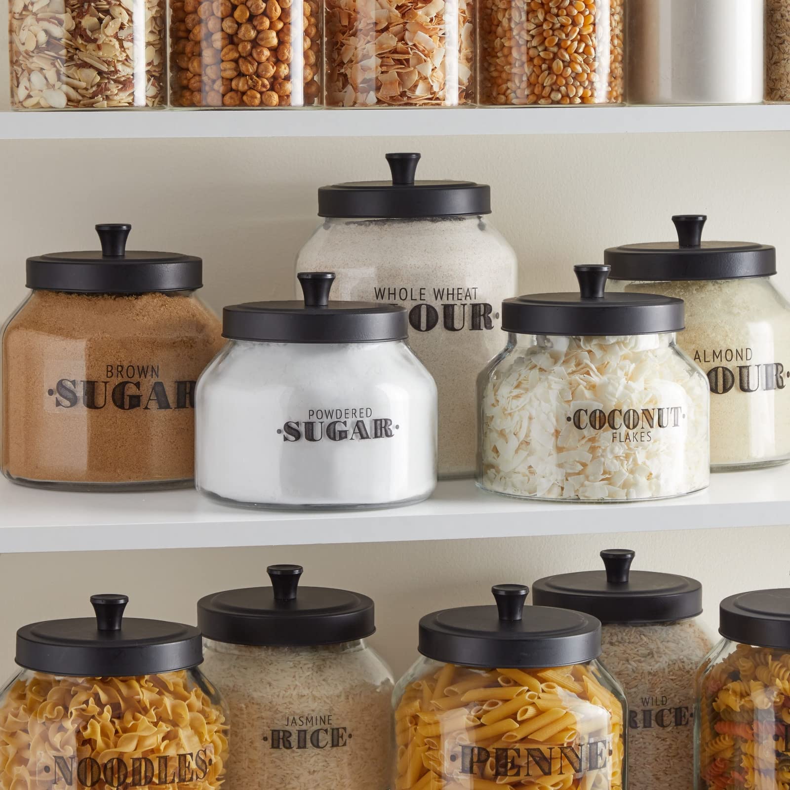 Talented Kitchen pantry labels on glass containers help quick item identification