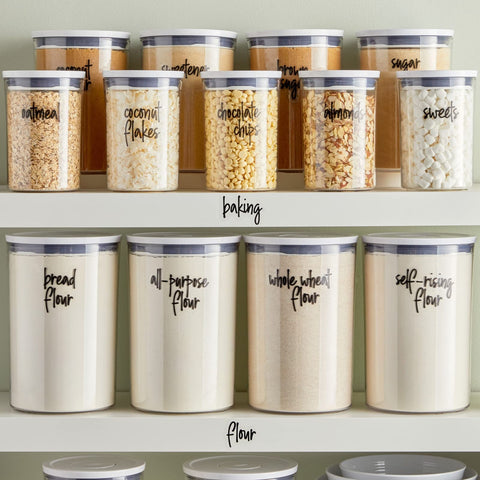 Talented Kitchen label set on shelves demonstrates elegant organized storage.