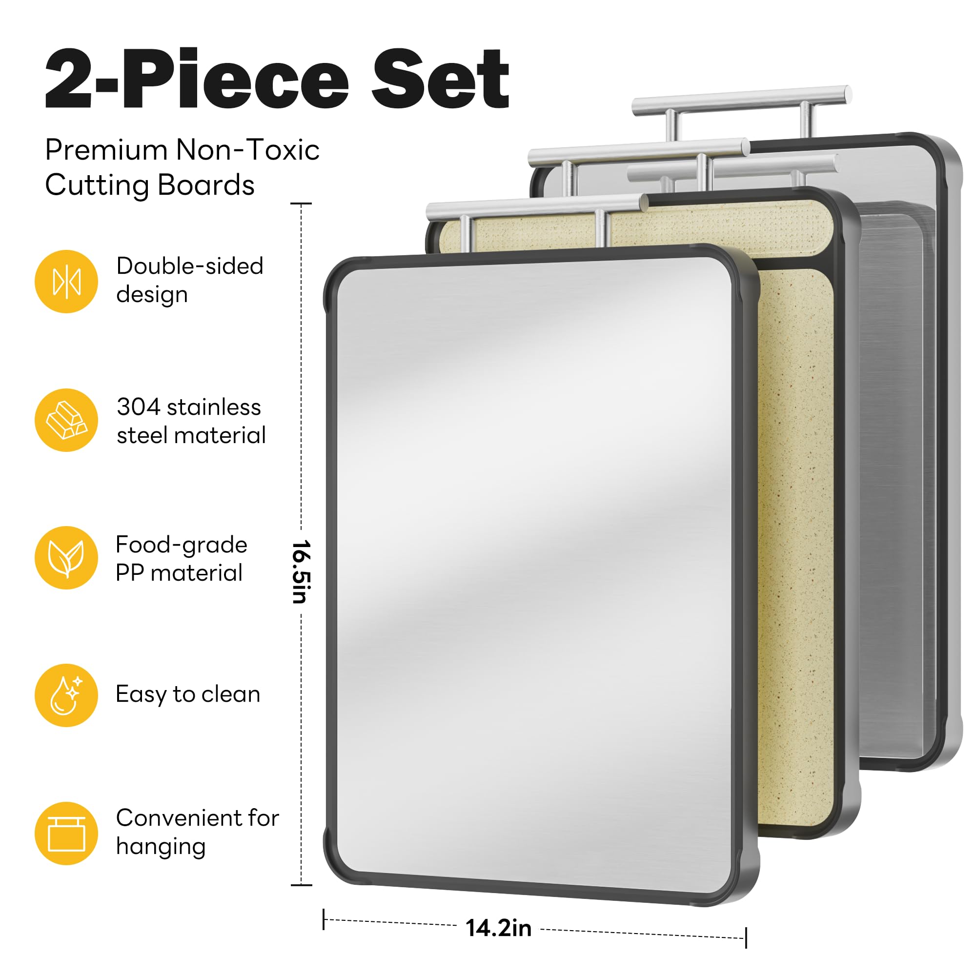 TalingMA cutting board set stainless steel handle for easy hanging.
