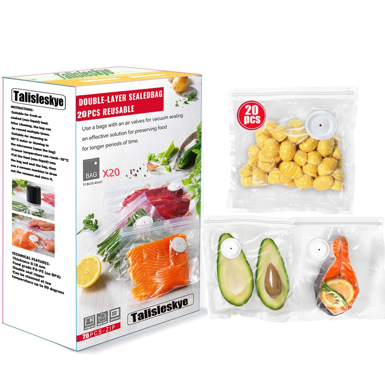 Talisleskye vacuum sealer bag with airtight dual zipper for secure sealing.