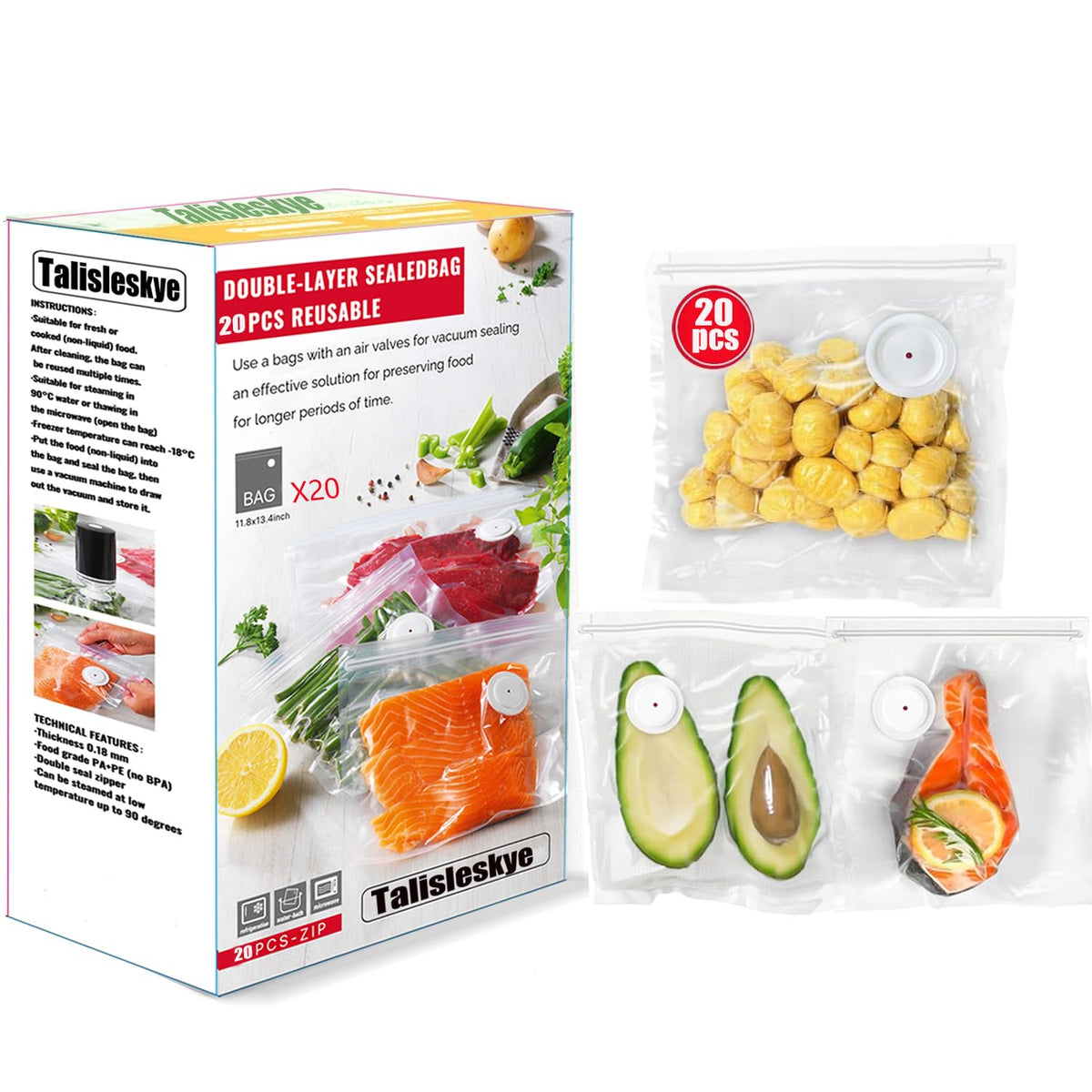 Talisleskye vacuum sealer bag with airtight dual zipper for secure sealing.