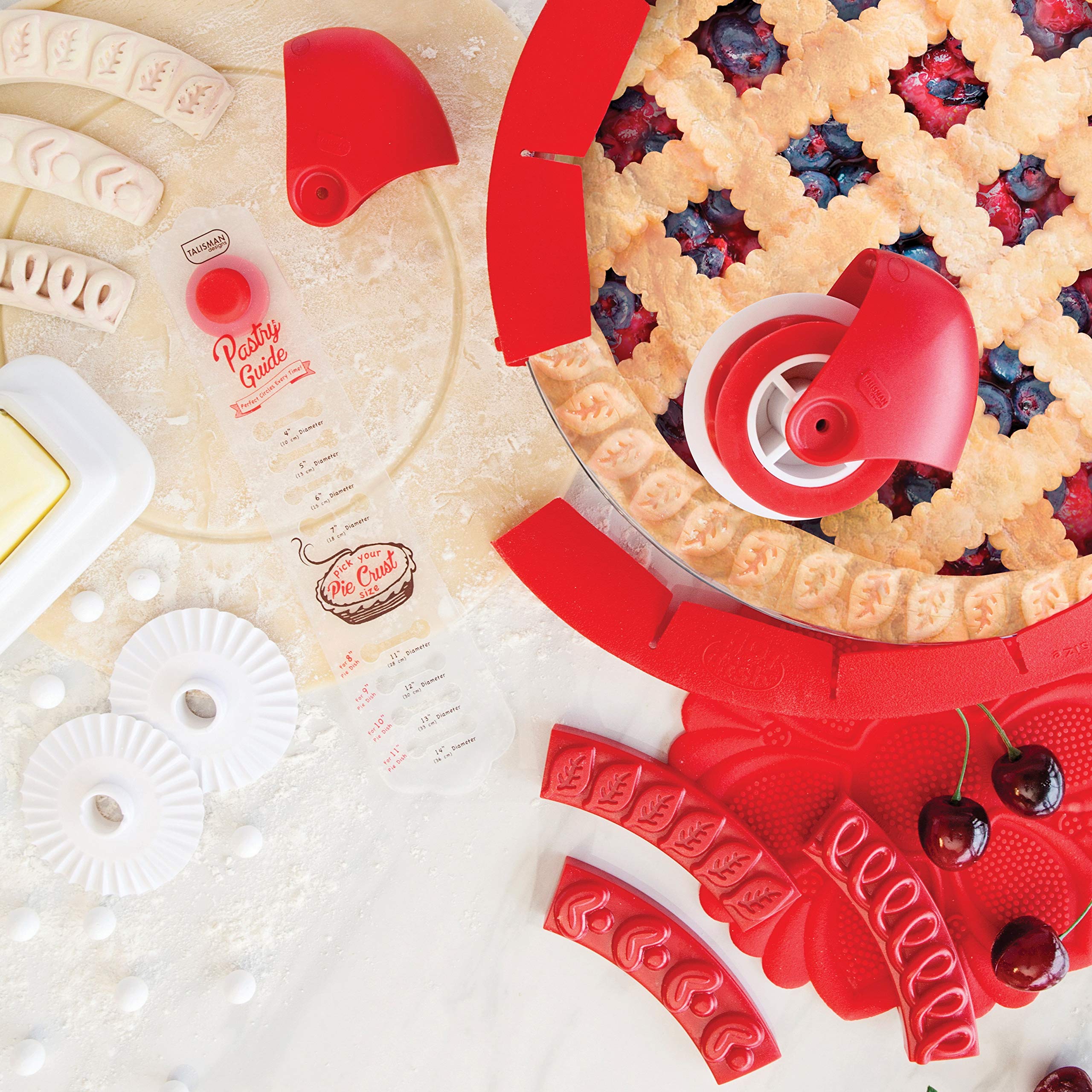 Talisman Designs kitchen scene shows ready-to-use pastry stamps in action.