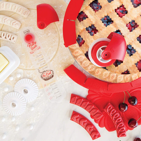 Talisman Designs kitchen scene shows ready-to-use pastry stamps in action.