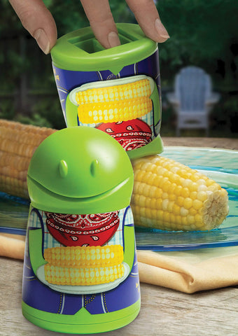 Butter Boy cap opens to glide butter onto warm corn with ease
