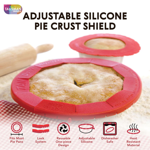 Talisman Designs flexible pie shield prevents burnt edges while keeping centers golden