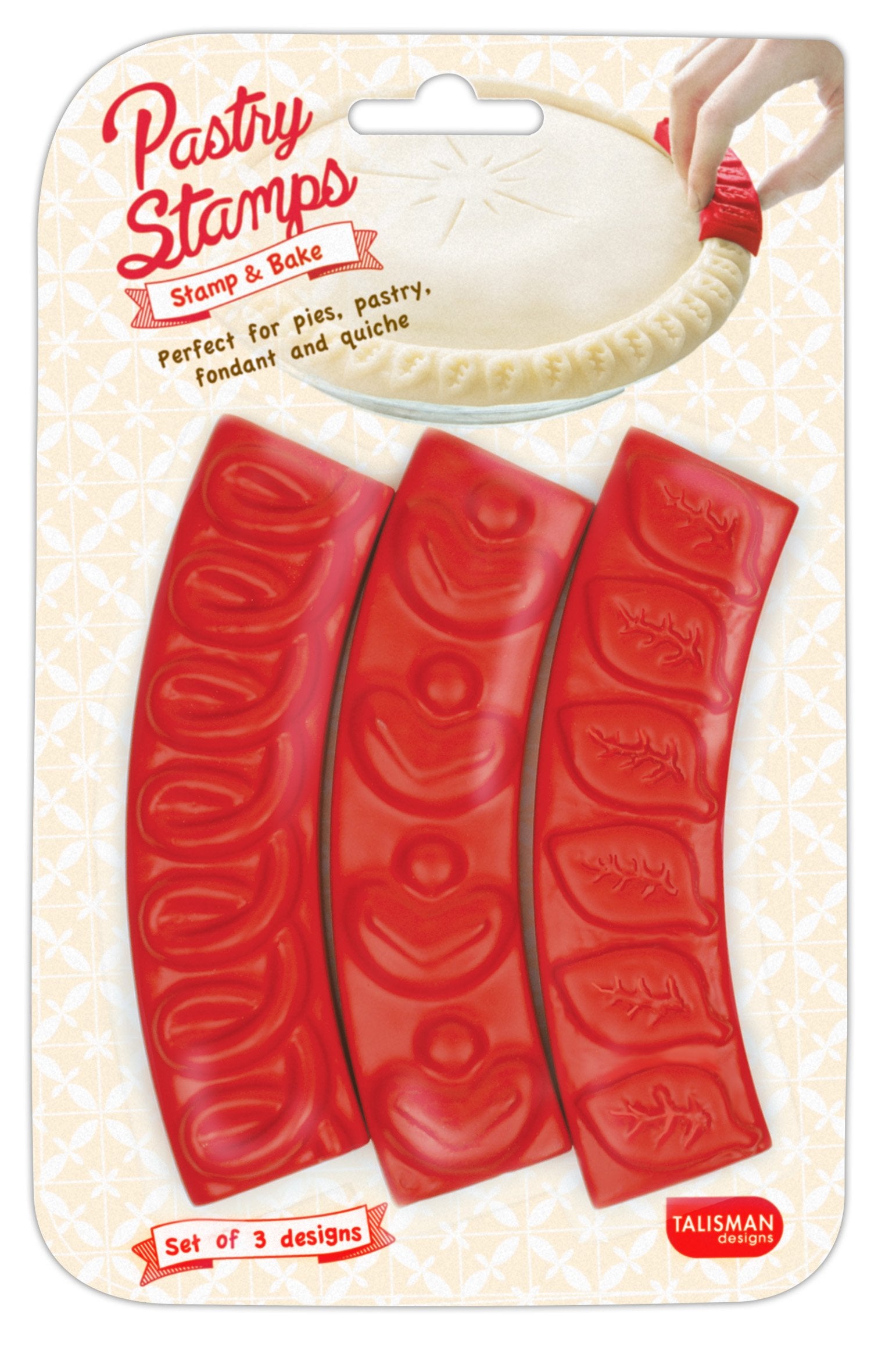 Talisman Designs Pie Crust Embosser edge demonstrates continuous pattern around dough for a polished crust.