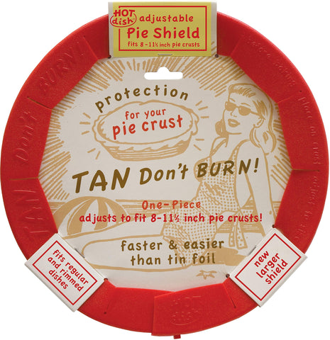 Talisman Designs pie shield shown on a pie pan to prevent edge burning