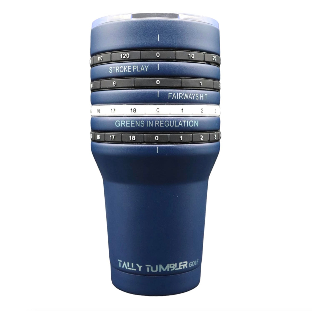 Tally Tumbler Golf Bogey Blue front view highlights durable build and cup-holder fit