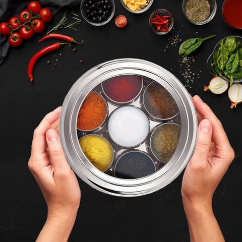 Taluka stainless steel surface minimizes reaction with spices.