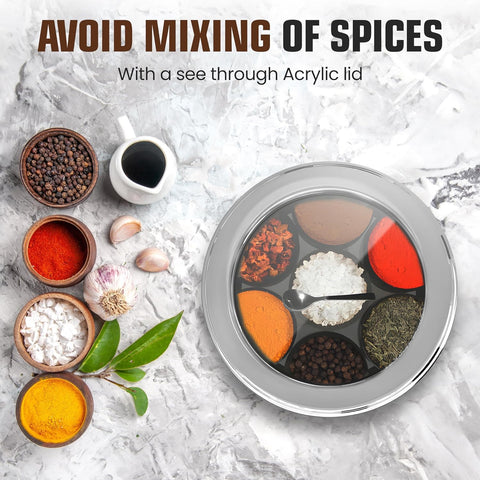 Taluka spice box inside view reveals clear compartment separation.