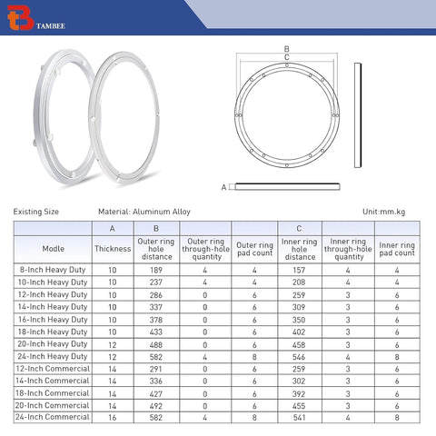 TamBee turntable assembly 300mm with screws for secure mounting