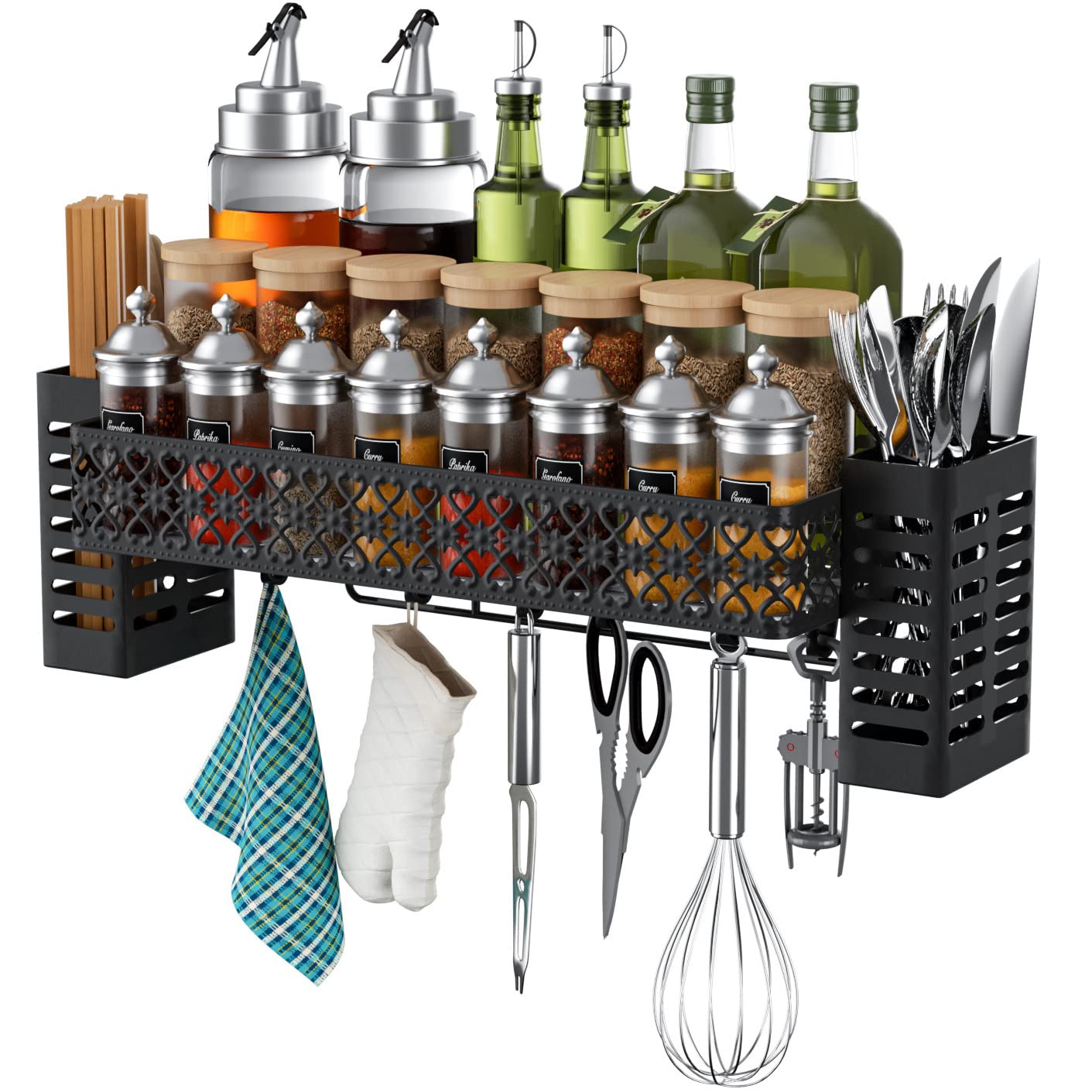 Tamomic hanging spice rack wall mount keeps spices organized and within easy reach.