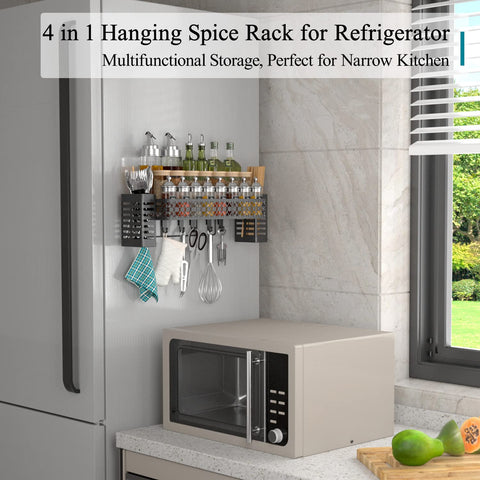 Tamomic modern decor spice rack in black adds functional style to kitchen.