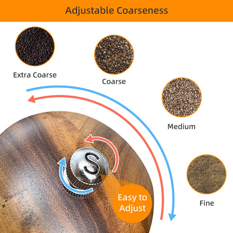 TanAndLin 8-inch wooden grinders with adjustable coarseness knob for coarse to fine seasoning