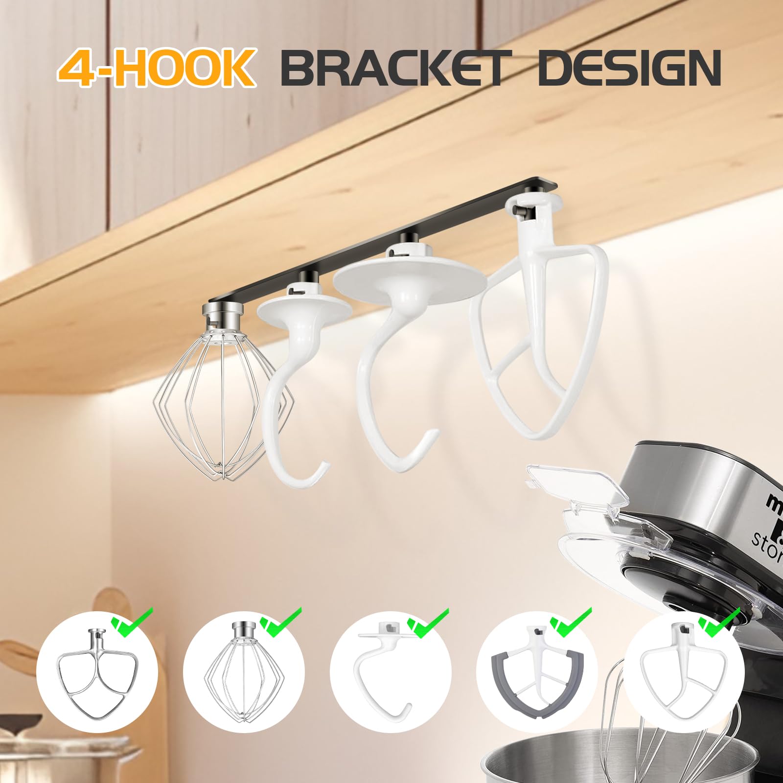 Tanggiteck premium aluminum stand mixer attachment holder with iron hooks for durable storage.