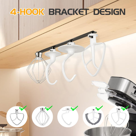 Tanggiteck premium aluminum stand mixer attachment holder with iron hooks for durable storage.