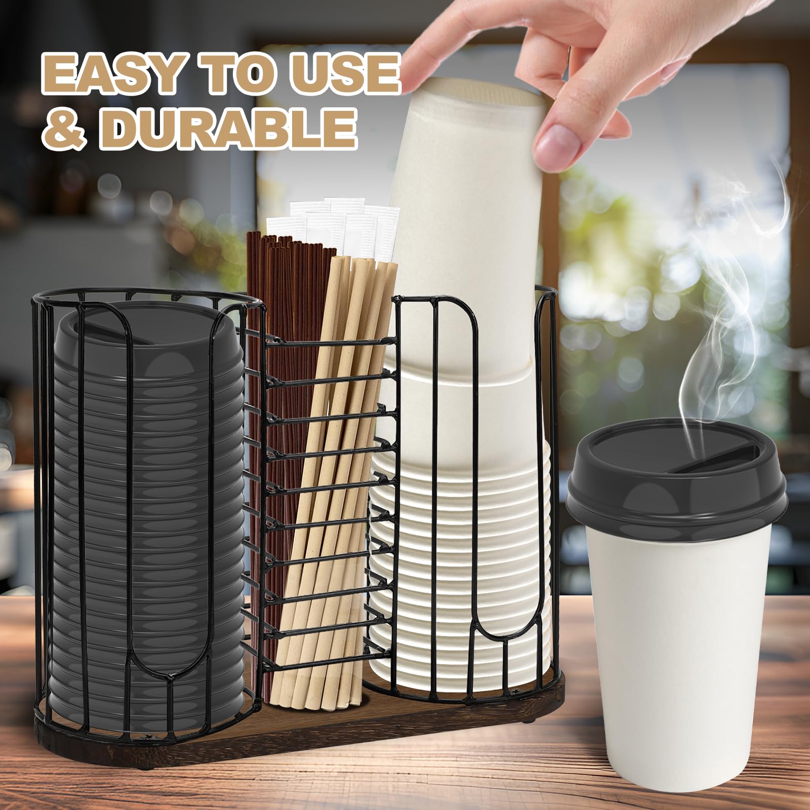 Tanggiteck straw storage adds tidy convenience beside cups and lids.