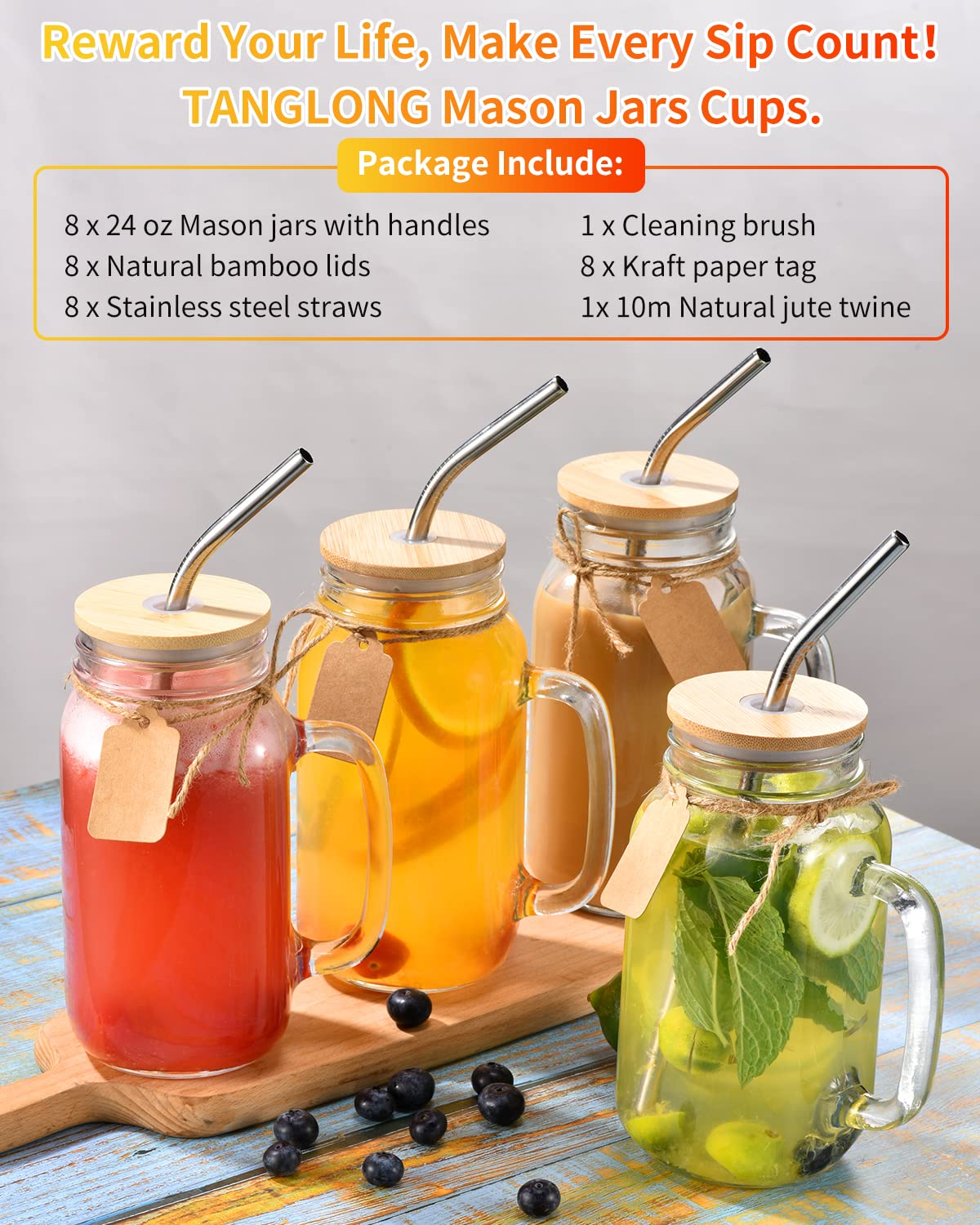 TANGLONG bamboo lids provide snug seals for fresh drinks and easy stacking