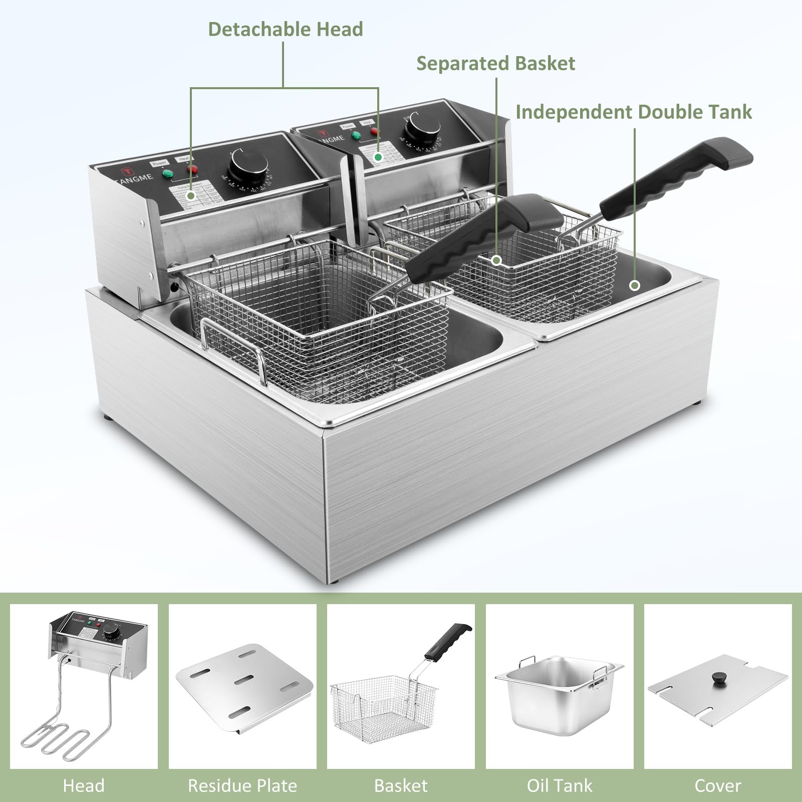 TANGME fryer baskets with hooks for mess-free draining