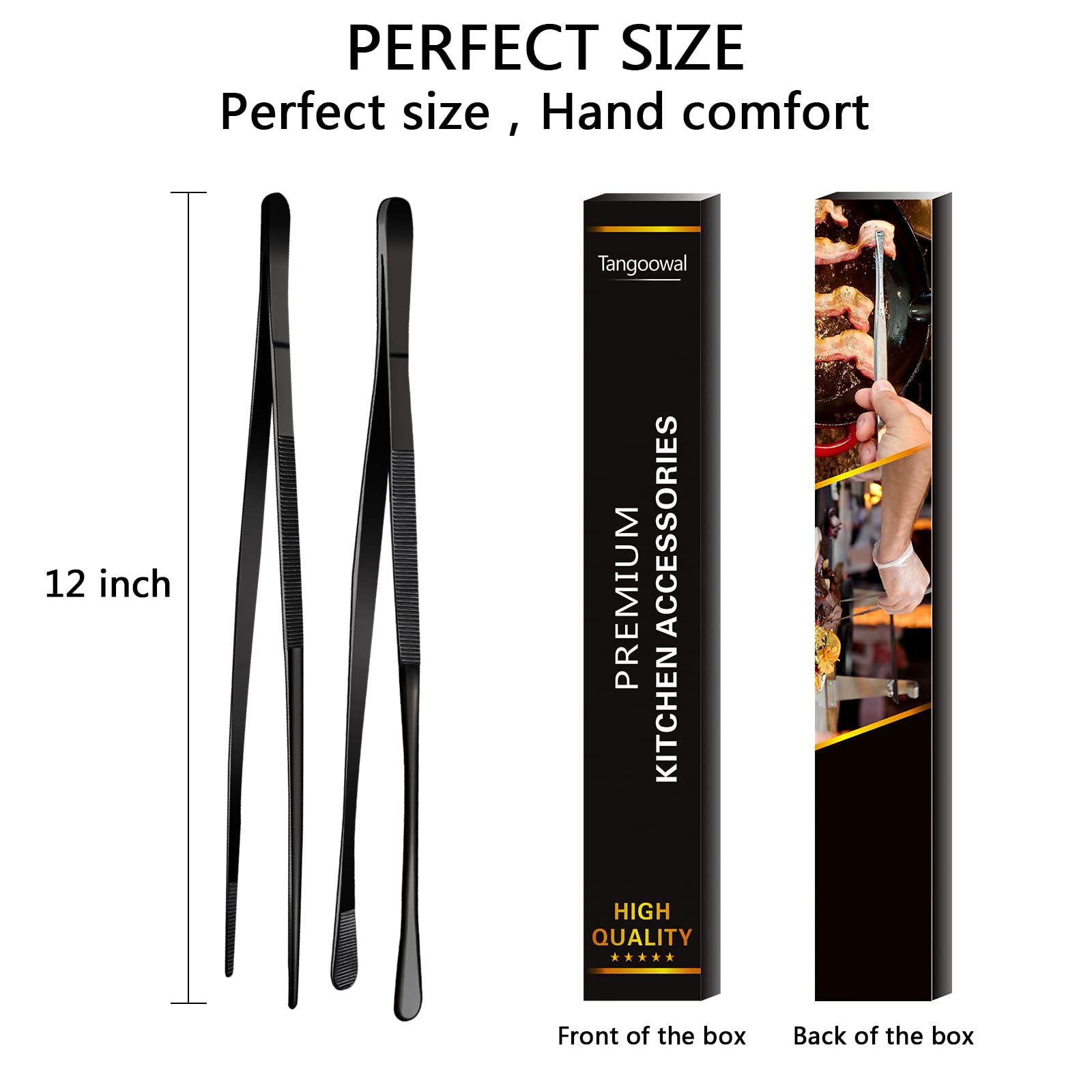 Tangoowal professional chef-grade tongs for quick plating tasks.