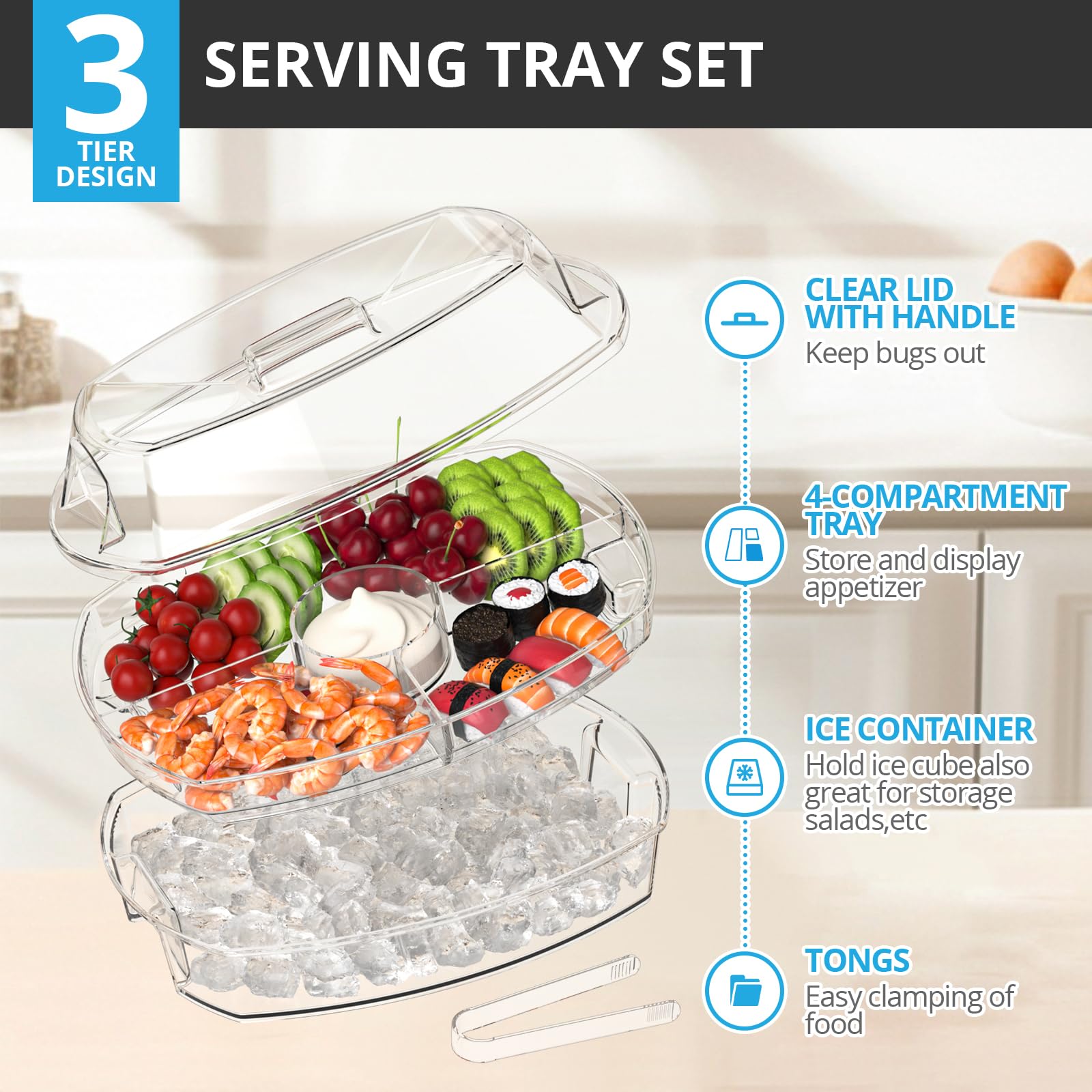 Tangyinus Ice Chilled Party Platter four compartments organize varied appetizers