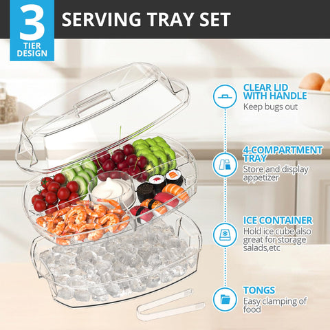 Tangyinus Ice Chilled Party Platter four compartments organize varied appetizers