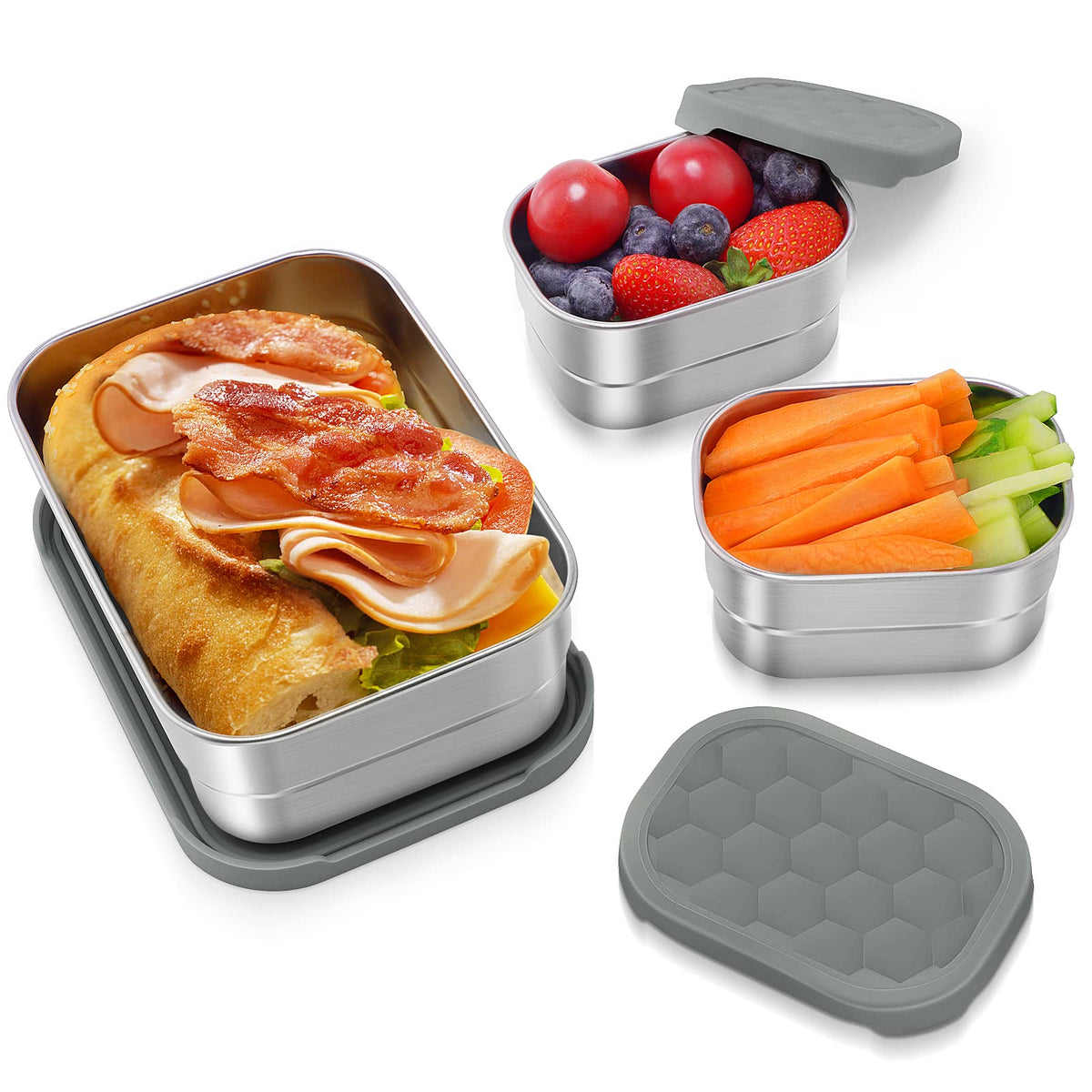 Tanjiae 3Cup1Cup lunch set assembled, durable stainless steel box for school and daycare.