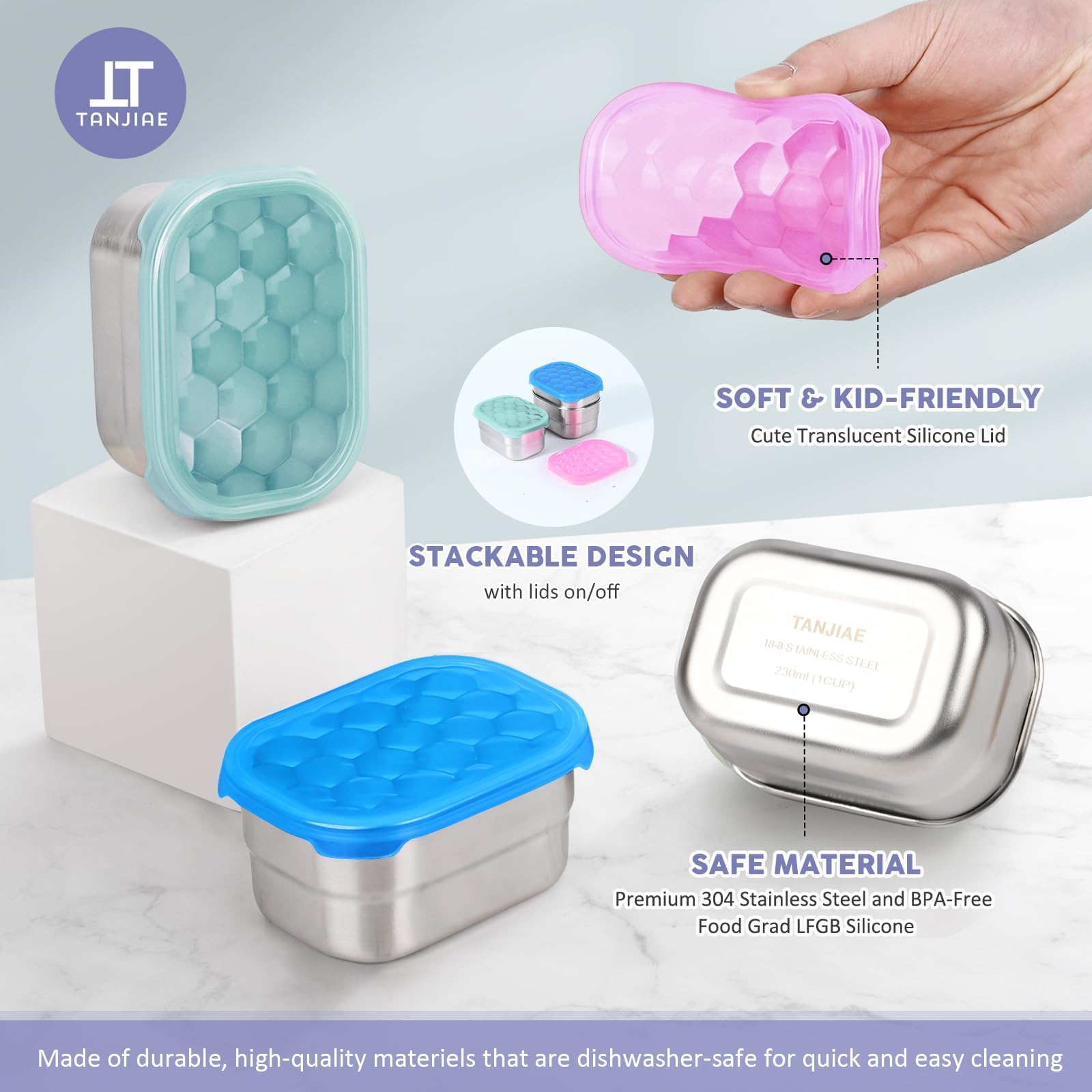 Tanjiae Snack Pro dishwasher-safe stainless steel snack container.
