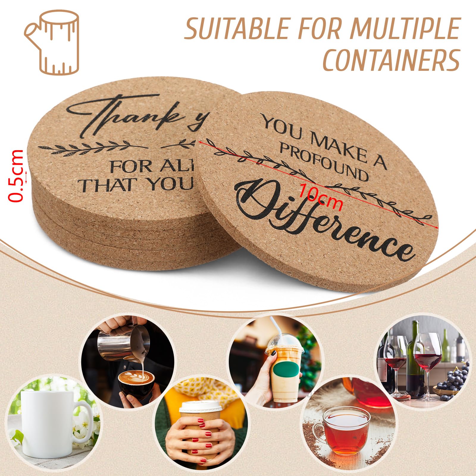 Tanlade cork coasters highlighting absorbent cork material and desk protection