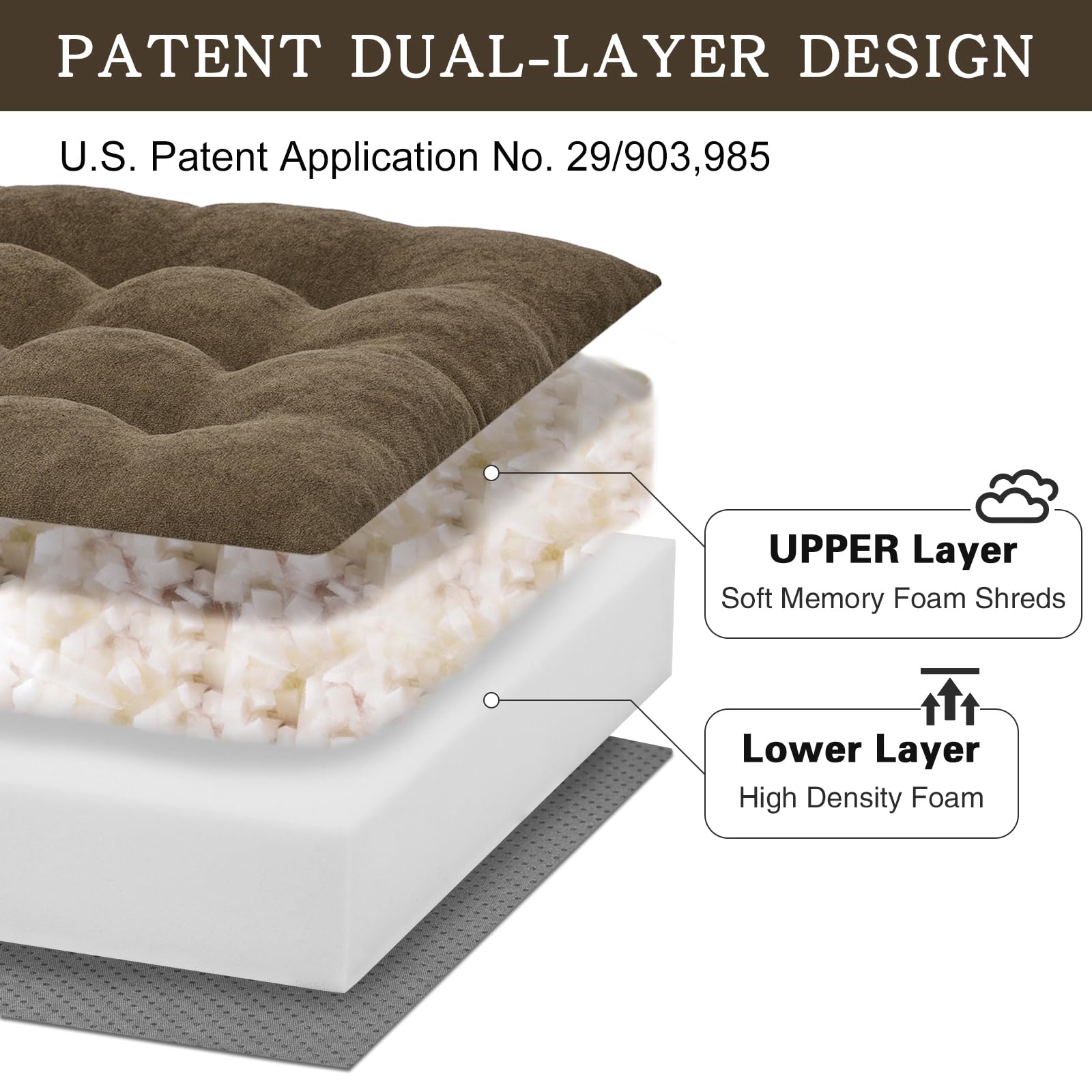 TANYOO cushion shows non-slip bottom grip for stable seating.