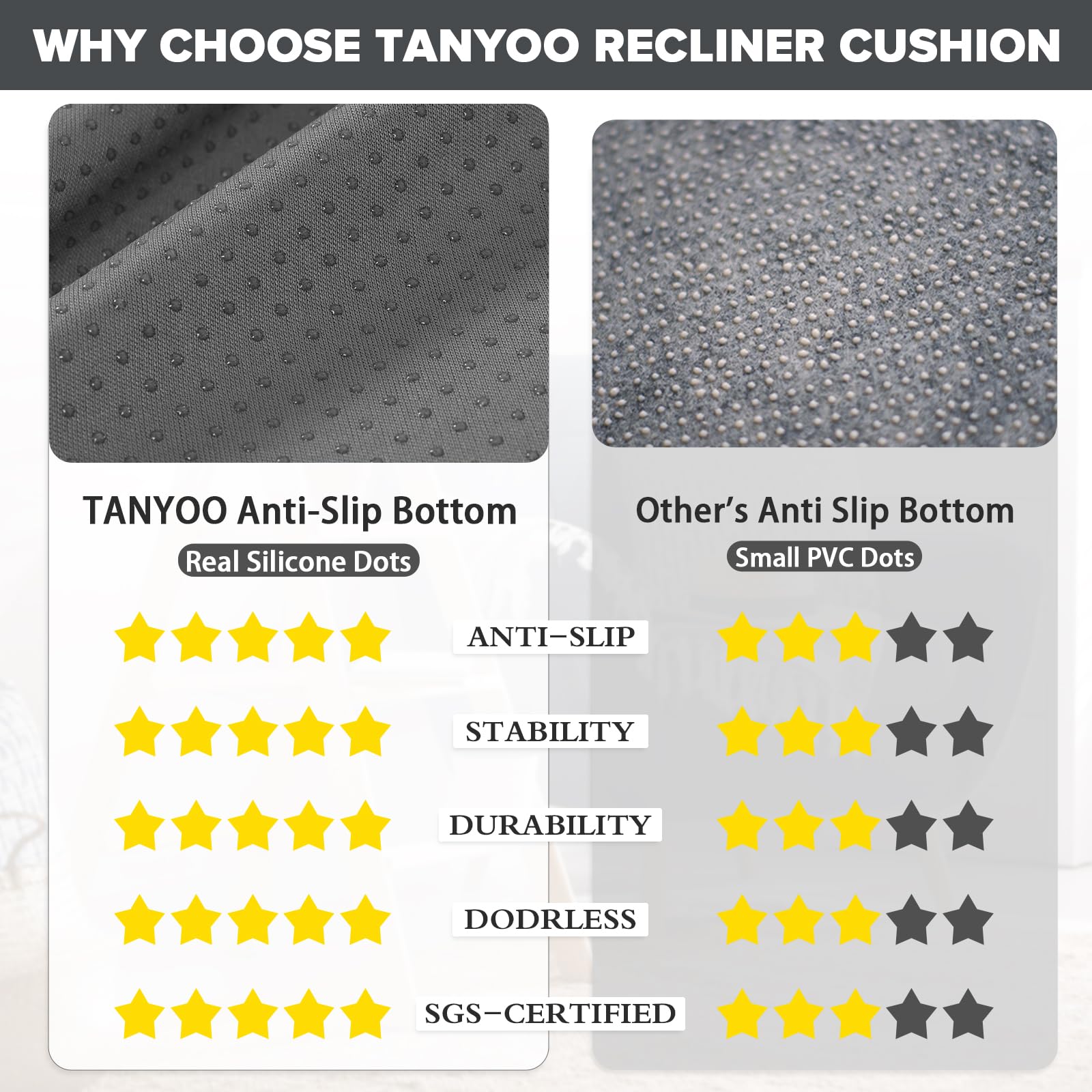 TANYOO cushion with non-slip bottom stays securely in place on any seat