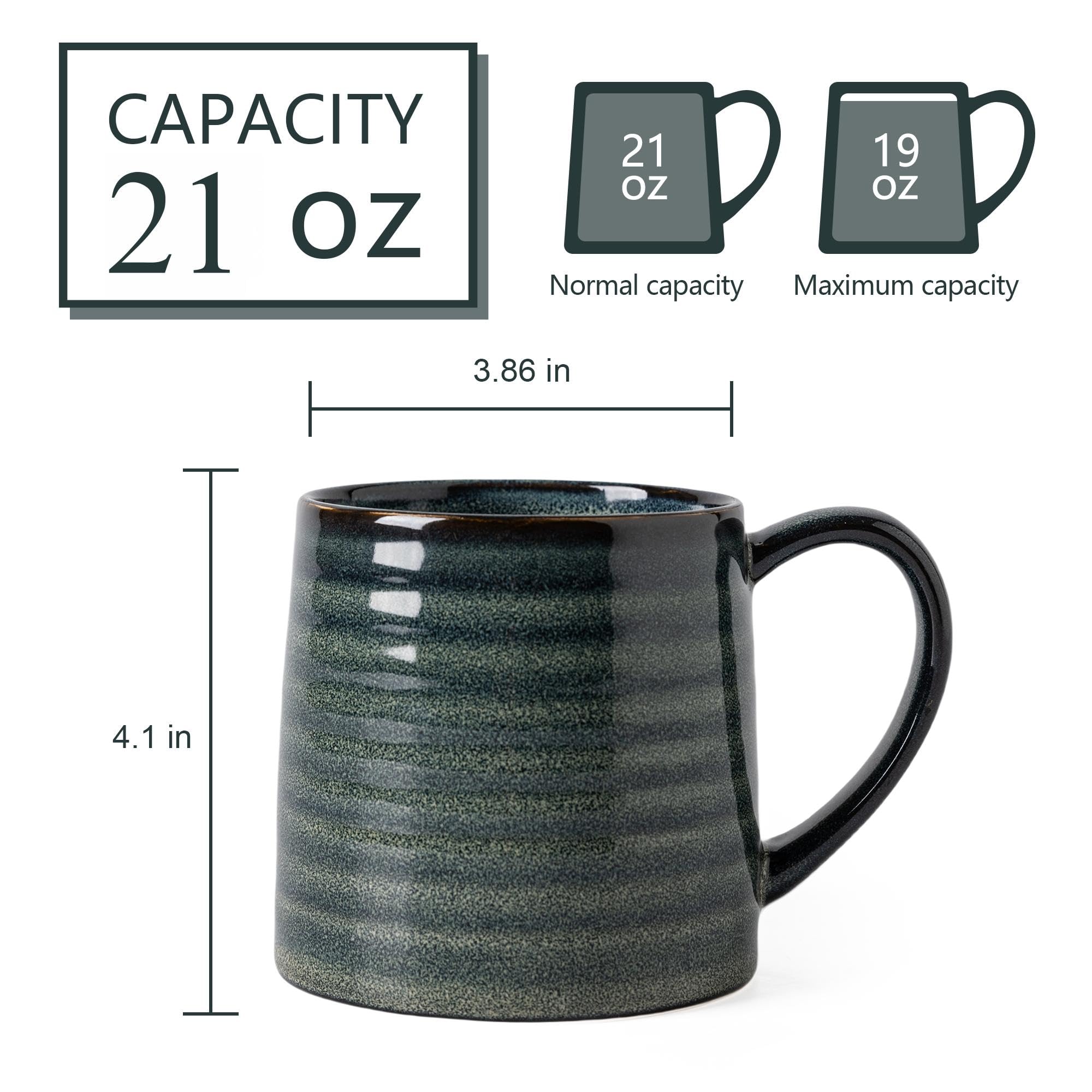 TaoTaojarvie dark green mug displays a striped glaze for artistic beverage moments.