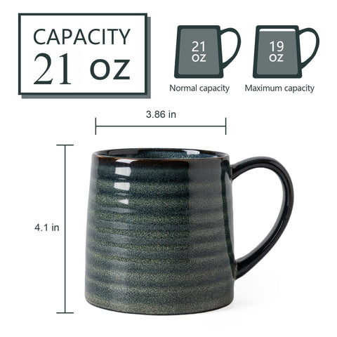TaoTaojarvie dark green mug displays a striped glaze for artistic beverage moments.