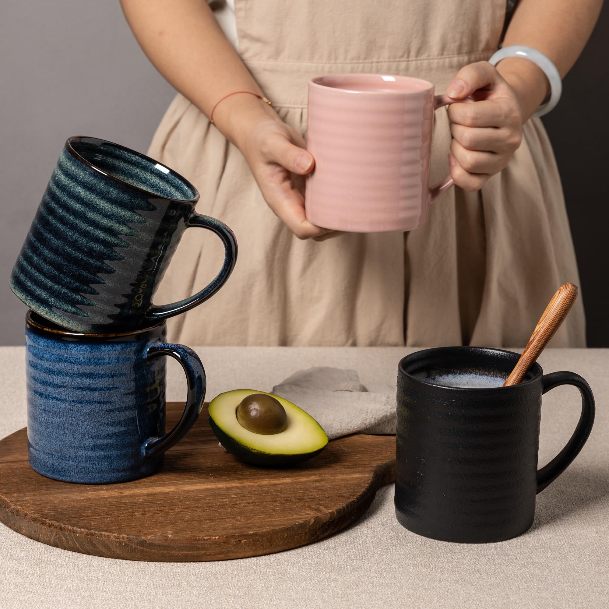 Elegant mug enhances table decor and cafe-style presentation.