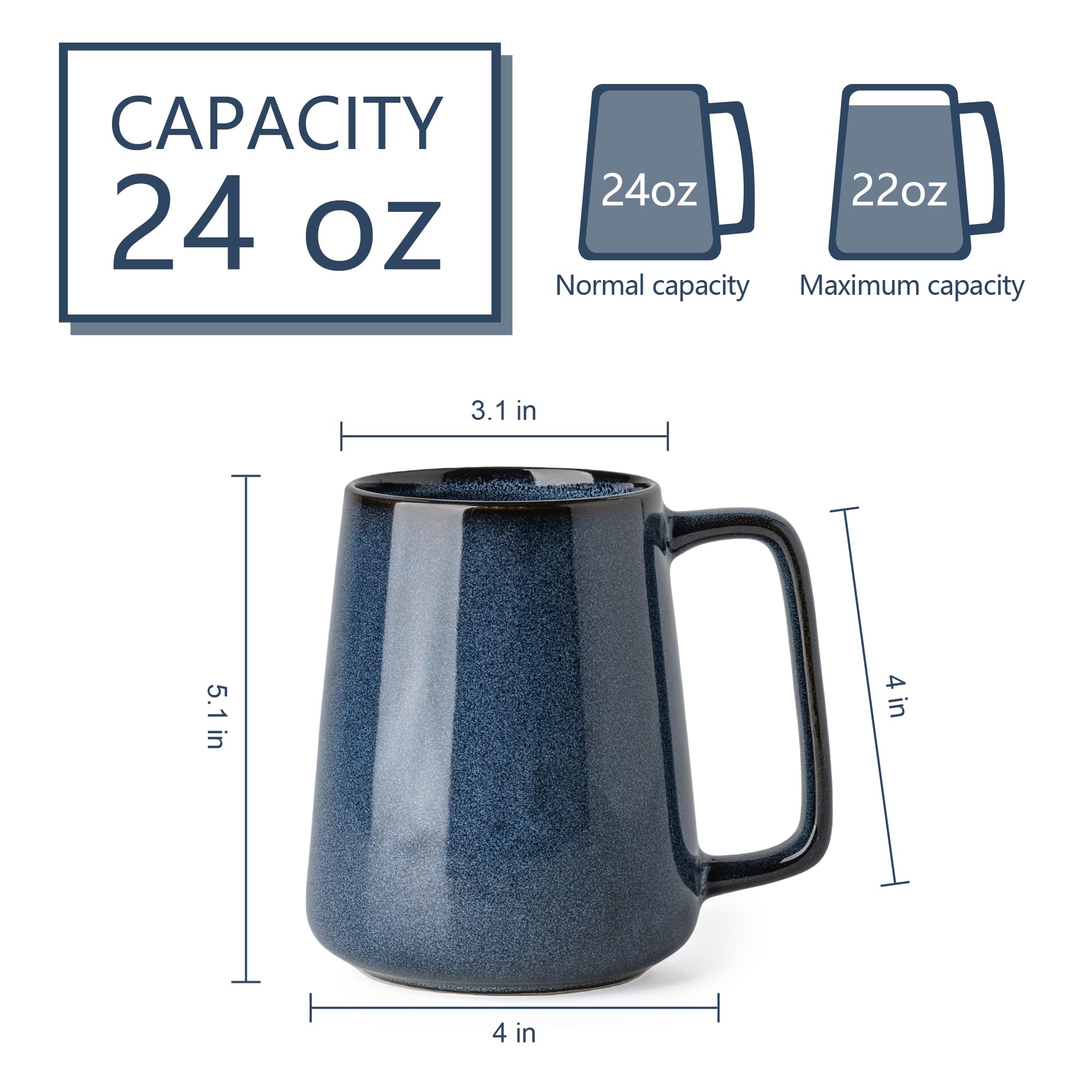 TaoTaojarvie starry blue mug side view with large handle for easy grip.