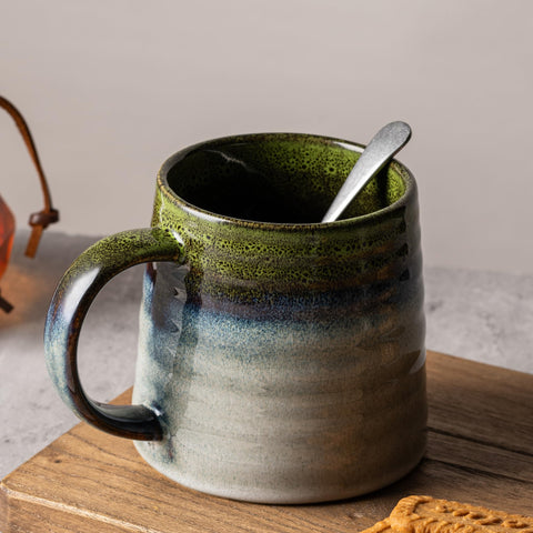 TaoTaojarvie transmutation glaze mug shows unique kiln-fired color patterns